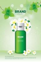 natürliches grünes Blatt- und Blumenplakat für organische kosmetische Anzeigen vektor