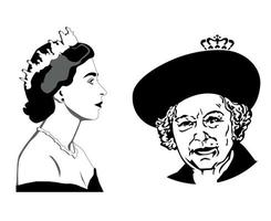 drottning Elizabeth ansikte porträtt ung och gammal svart brittiskt förenad rike nationell Europa vektor illustration abstrakt design element
