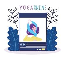 online yogakurs med kvinnlig karaktärsundervisning vektor