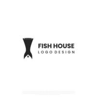 fisk Lagra logotyp, fisk hus logotyp. fisk svans kombinera med hus fönster logotyp begrepp vektor