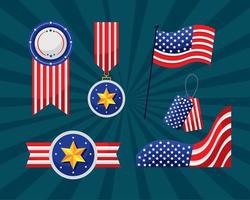 sex USA flaggor emblem ikoner vektor
