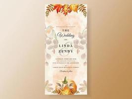 Hochzeitseinladungskartenvorlage mit handgezeichneten Herbstblättern vektor