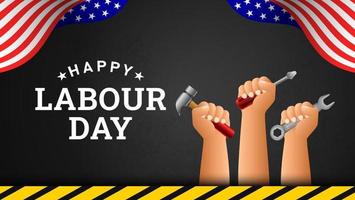 Happy Labor Day Hintergrund mit gelben Streifen und Werkzeugen vektor