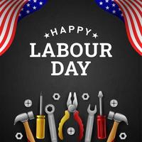 Happy Labor Day Hintergrund mit gelben Streifen und Werkzeugen vektor