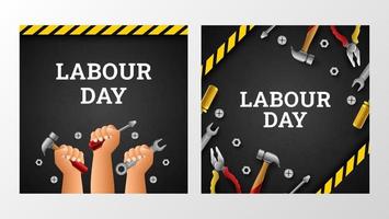 Happy Labor Day Hintergrund mit gelben Streifen und Werkzeugen vektor