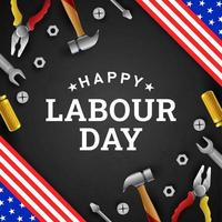 Happy Labor Day Hintergrund mit gelben Streifen und Werkzeugen vektor