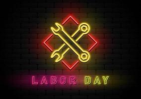 Happy Labor Day Hintergrund mit Neonlicht vektor