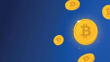 skinande och flytande bitcoin mynt. BTC kryptovaluta på en blå bakgrund. vektor