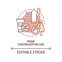 fattig preventivmedel använda sig av terrakotta begrepp ikon. orsak av överbefolkning abstrakt aning tunn linje illustration. isolerat översikt teckning. redigerbar stroke. vektor