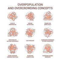 Überbevölkerung und Überfüllung Terrakotta-Konzeptsymbole gesetzt. globale probleme ideen dünne linienfarbillustrationen. isolierte Symbole. editierbarer Strich. vektor