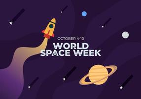 Word Space Week Hintergrund mit Rakete und Planeten. vektor