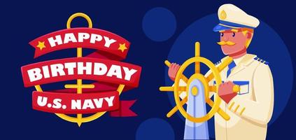 Lycklig födelsedag oss Marin, illustration av kapten rörelse en fartyg vektor