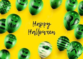 Halloween-Poster und Banner-Vorlage mit grünen Luftballons auf gelbem Hintergrund vektor