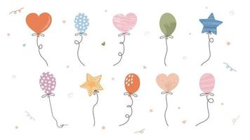 en uppsättning av söt ritad för hand klotter ballonger för barns illustrationer. vektor illustration