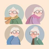Gruppe von vier Großeltern-Avatarfiguren vektor
