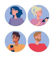 gemenskap människor använder sig av smartphones avatars tecken vektor