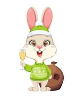 söt kanin tecknad serie karaktär. rolig kanin innehav en glas av champagne vektor