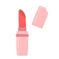 Roter Lippenstift in rosa Tube. handgezeichnetes Make-up-Produkt im Cartoon-Stil. Vektor-Illustration isoliert auf weißem Hintergrund. vektor