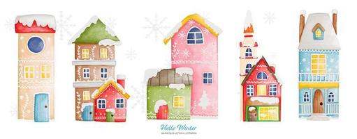 vintage winterhaus in der wintersaison, aquarellvektorillustration vektor