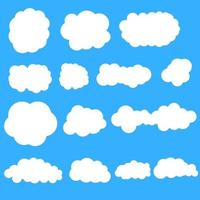 Vektor-Illustration einer Sammlung von Cartoon-Wolken auf einem Panorama des blauen Himmels. Wolkengebilde im blauen Himmel. ideal für Poster über den Himmel vektor