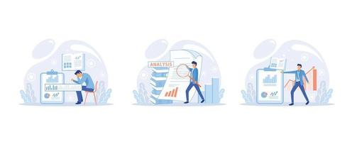 företag forskning. identifiera företag bestämma lösningar företag problem lösning. marknadsförare analyser försäljning planen, håller på med ett reklam kampanj, uppsättning platt vektor modern illustration