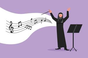 företag design teckning arab kvinna musik orkester dirigent. kvinna musiker med ärm gester. uttrycksfull dirigent dirigerar orkester under prestanda. platt tecknad serie karaktär vektor illustration