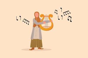 företag platt tecknad serie stil teckning arab kvinna musiker spelar musikalisk lyra. klassisk musik orkester kvinna konstnär med musik instrument. musiker prestanda. grafisk design vektor illustration