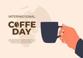 internationell kaffe dag bakgrund affisch med klot jord och glas vektor