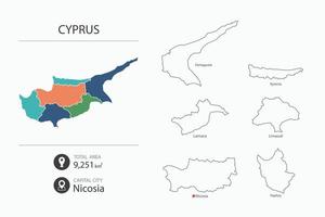 Karte von Zypern mit detaillierter Landkarte. Kartenelemente von Städten, Gesamtgebieten und Hauptstadt. vektor