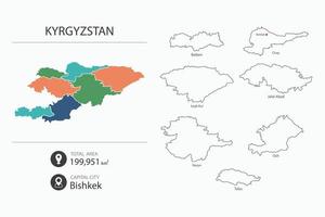 Karte von Kirgistan mit detaillierter Landkarte. Kartenelemente von Städten, Gesamtgebieten und Hauptstadt. vektor