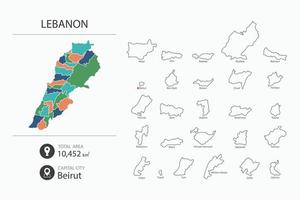 Karte von Libanon mit detaillierter Landkarte. Kartenelemente von Städten, Gesamtgebieten und Hauptstadt. vektor