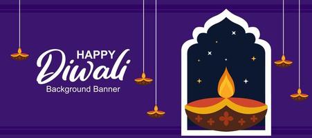 Feiertagsgrußkarte dekorativer Hintergrund, Fahne, auf purpurrotem Hintergrund, Diwali-Fest mit schönen stilvollen Lichtern und Diwali-Beleuchtung vektor