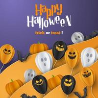 Lycklig halloween baner hälsning kort bakgrund i papper skära stil. vektor illustration