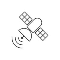 eps10 schwarzer Vektor künstlicher Satellit im Orbit um das Erdsymbol isoliert auf weißem Hintergrund. Broadcast-Umriss in einem einfachen, flachen, trendigen, modernen Stil für Ihr Website-Design, Logo und Ihre mobile App