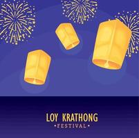 Loy Krathong-Schriftzug mit Lampen vektor