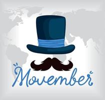 Movember text med hatt vektor