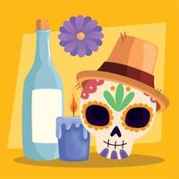 dia de los muertos schädel mit wein vektor