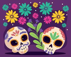 dia de los muertos skallar med blommig mönster vektor