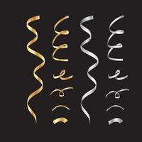 Set aus goldenen und silbernen Serpentinen oder Konfetti isoliert auf schwarzem Hintergrund vektor
