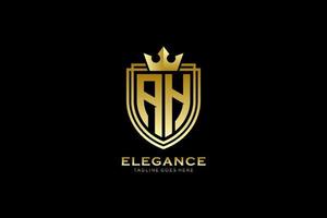 första ah elegant lyx monogram logotyp eller bricka mall med rullar och kunglig krona - perfekt för lyxig branding projekt vektor