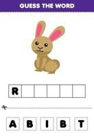 utbildning spel för barn gissa de ord brev praktiserande av söt tecknad serie kanin tryckbar bruka kalkylblad vektor