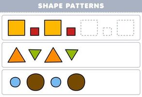 Bildungsspiel für Kinder vervollständigen das Muster aus dem Arbeitsblatt mit geometrischen Formen des quadratischen Dreieckskreises vektor