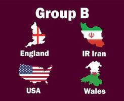 vereinigte staaten england wales und iran karte flag gruppe b mit ländernamen symbol design fußball finale vektor länder fußballmannschaften illustration