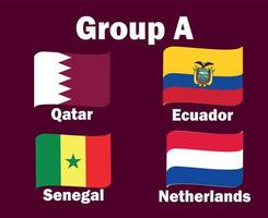 nederländerna qatar ecuador och senegal flagga band grupp en med länder namn symbol design fotboll slutlig vektor länder fotboll lag illustration
