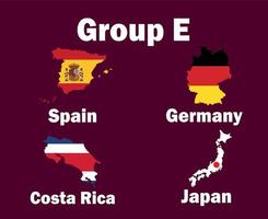 deutschland spanien japan und costa rica karte flag gruppe e mit ländernamen symbol design fußball finale vektor länder fußballmannschaften illustration