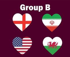 vereinigte staaten england wales und iran flagge herz gruppe b symbol design fußball finale vektor länder fußballmannschaften illustration