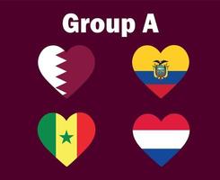 nederländerna qatar ecuador och senegal flagga hjärta grupp en symbol design fotboll slutlig vektor länder fotboll lag illustration