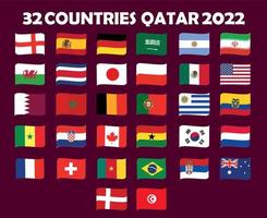 32 Länder Flaggenband Symbol Design Fußball Finale Vektor Länder Fußballmannschaften Illustration