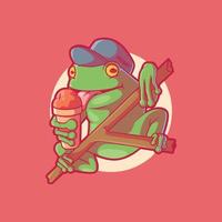 süßer frosch, der eine eiscreme-vektorillustration isst. lebensmittel, marke, lustiges designkonzept. vektor