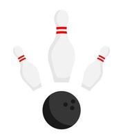 Sport-Bowling-Kugel und Bowling-Pins isoliert auf weißem Hintergrund-Vektor-Icon-Set. Cartoon-Doodle-Spaß-Spiel-Ausrüstung. vektor